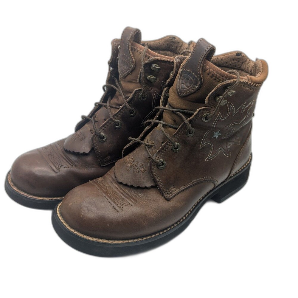 Ariat Womens 7.5B Brown Leather Lace Up Western Ankle Boots 16504 Cowgirl